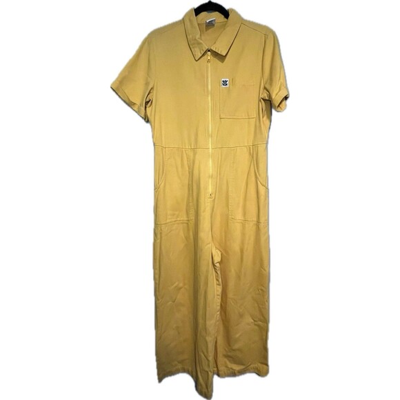 lucy & yak Pants - Lucy & Yak Ragan Boilersuit Jumpsuit Yellow Organic Cotton Wide Leg Denim US 8